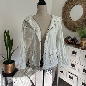 Life in Progress White Cotton Hooded Utility Jacket Small